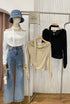 Women Stylish Long Sleeves Cowl Neck off-Shoulder Tops